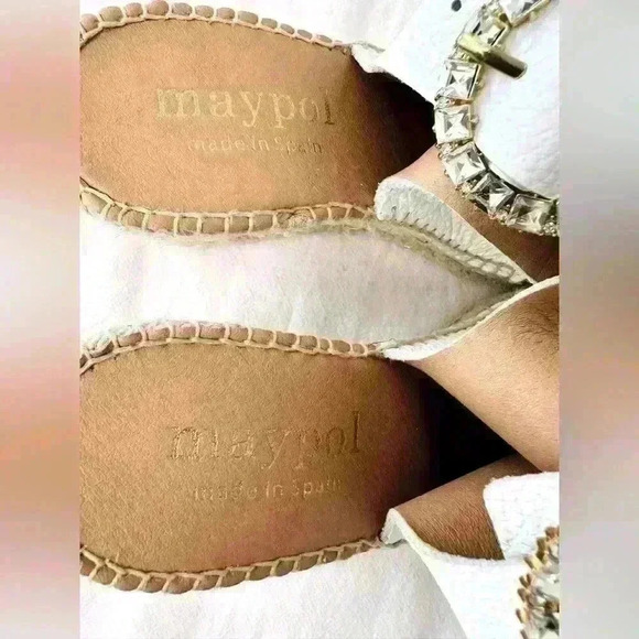 Maypol Women’s Leather Buckle Rhinestone Wedge  Sandals Size 39 or US 8/8.5 - Picture 6 of 8